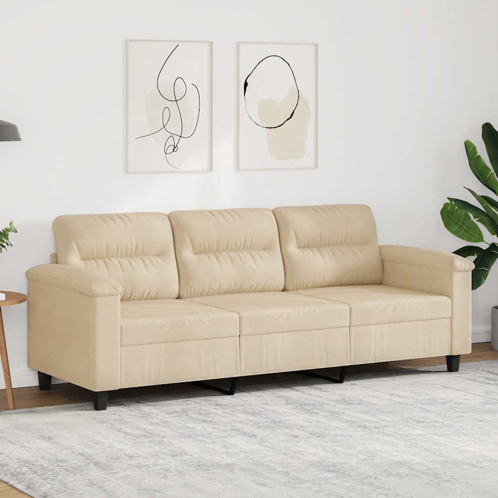 Driezitsbank 180 cm microvezelstof crèmekleurig is nu te koop bij PeponiXL, paradijselijk wonen!