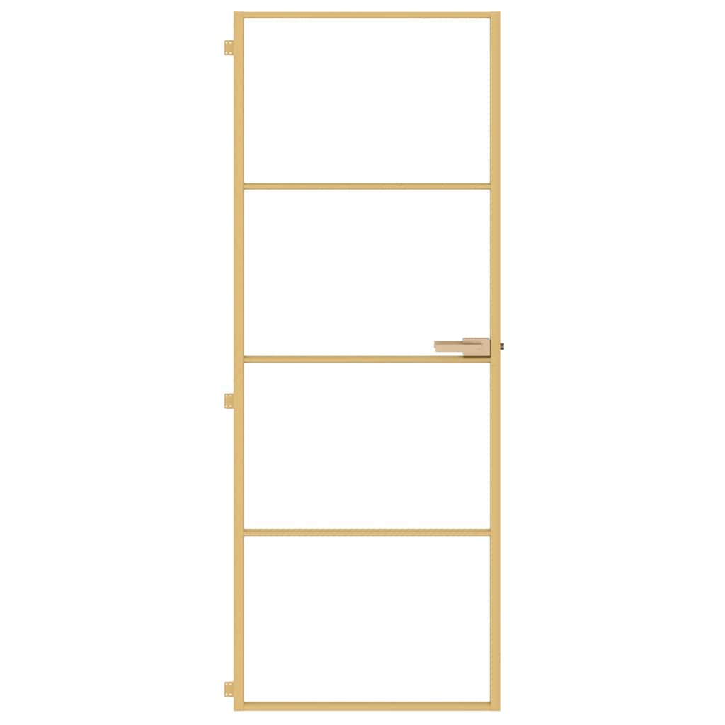 Binnendeur smal 76x201,5 cm gehard glas en aluminium goudkleur is nu te koop bij PeponiXL, paradijselijk wonen!
