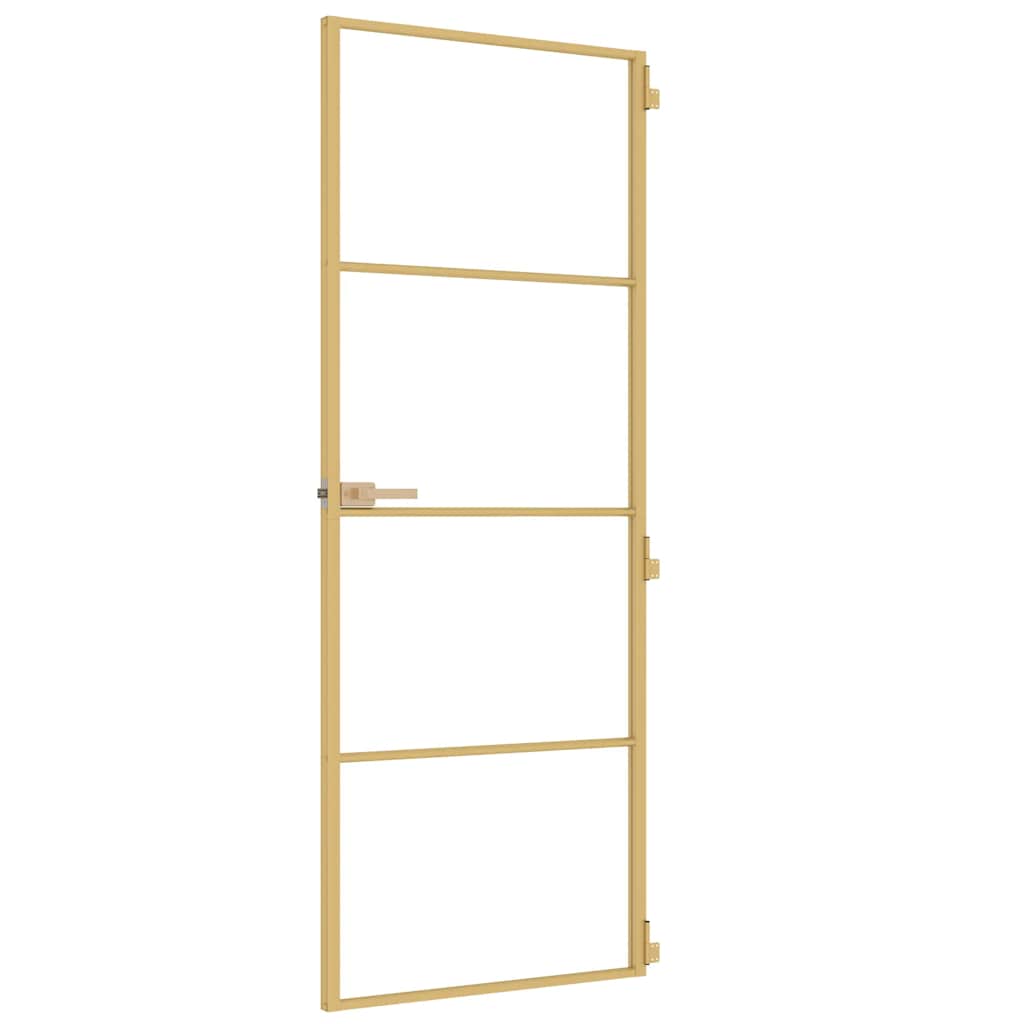 Binnendeur smal 76x201,5 cm gehard glas en aluminium goudkleur is nu te koop bij PeponiXL, paradijselijk wonen!