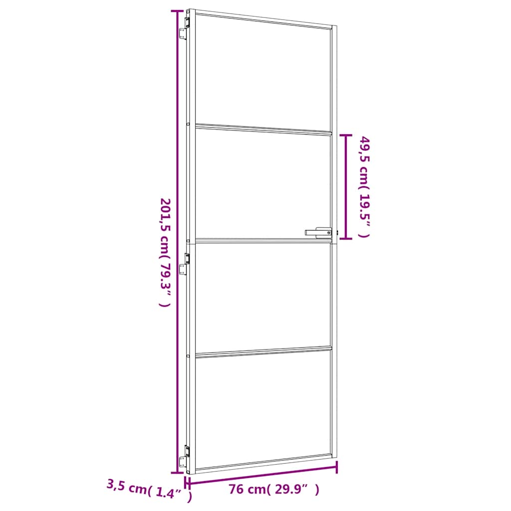Binnendeur smal 76x201,5 cm gehard glas en aluminium goudkleur is nu te koop bij PeponiXL, paradijselijk wonen!