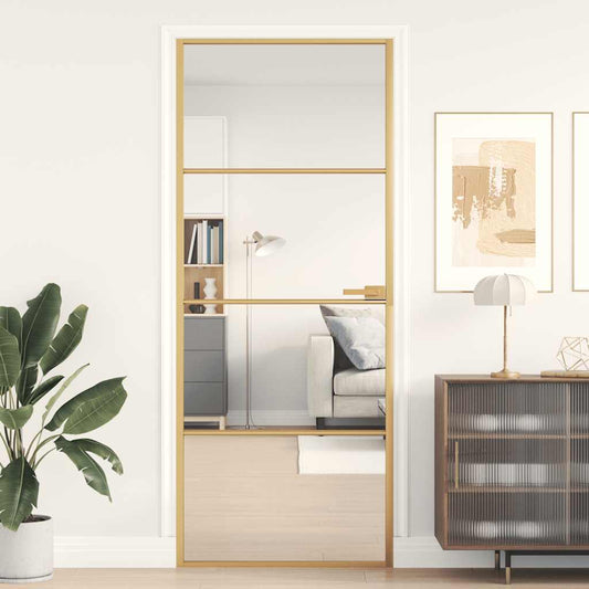 Binnendeur smal 83x201,5 cm gehard glas en aluminium goudkleur is nu te koop bij PeponiXL, paradijselijk wonen!