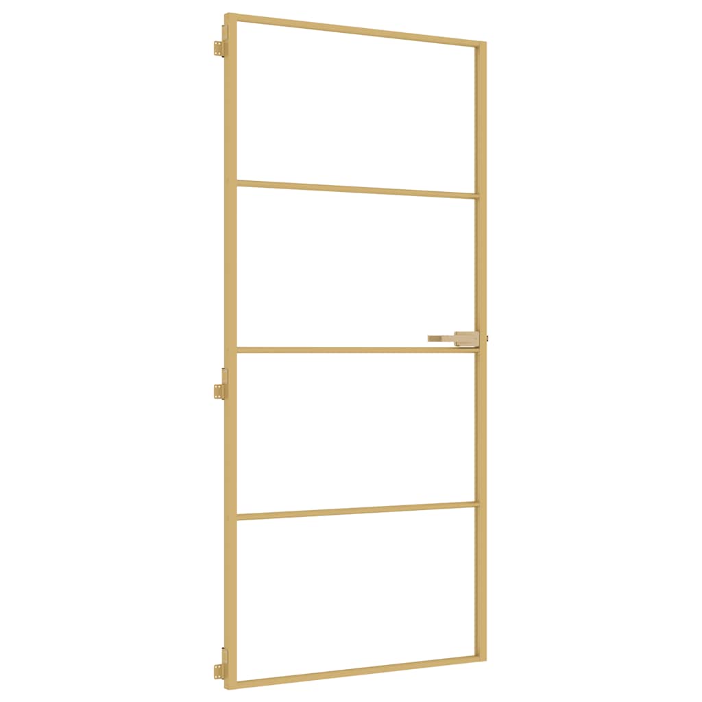 Binnendeur smal 93x201,5 cm gehard glas en aluminium goudkleur is nu te koop bij PeponiXL, paradijselijk wonen!