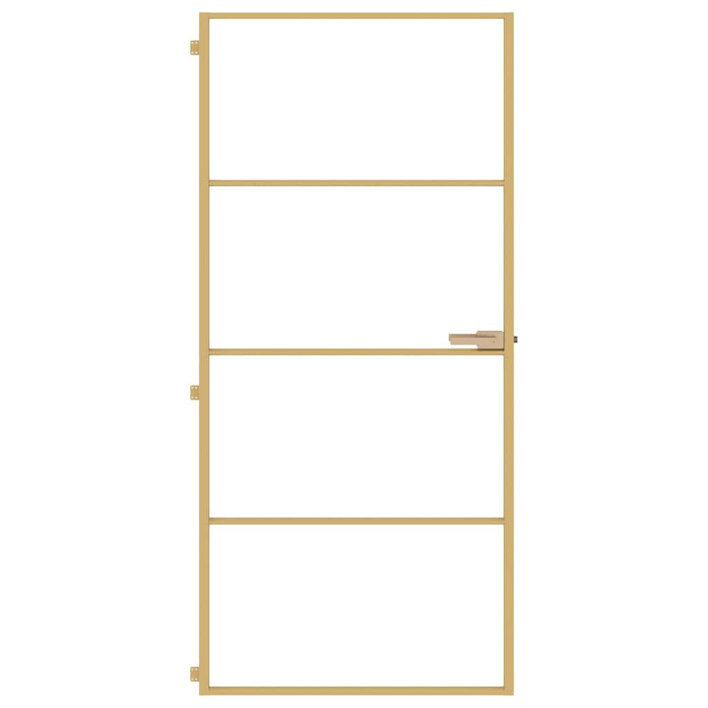 Binnendeur smal 93x201,5 cm gehard glas en aluminium goudkleur is nu te koop bij PeponiXL, paradijselijk wonen!