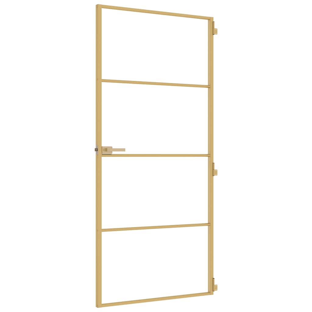 Binnendeur smal 93x201,5 cm gehard glas en aluminium goudkleur is nu te koop bij PeponiXL, paradijselijk wonen!