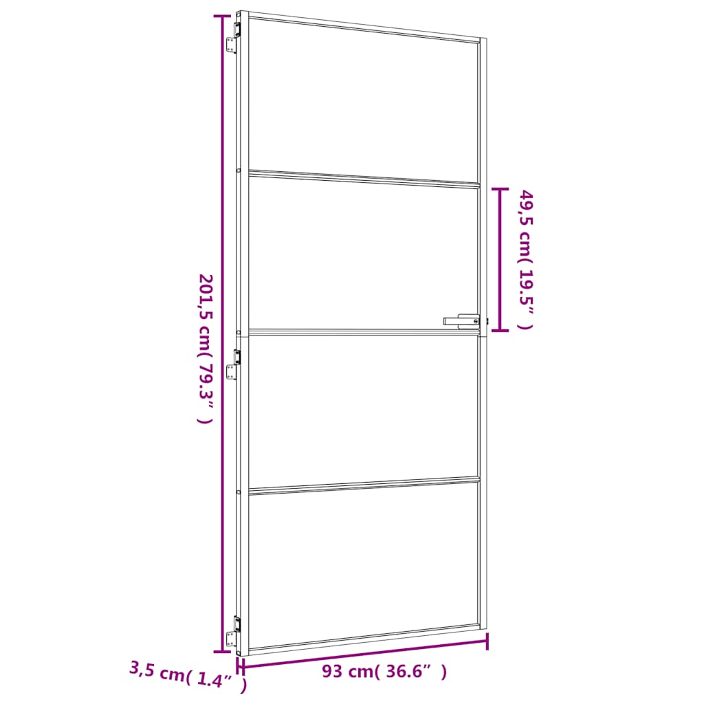 Binnendeur smal 93x201,5 cm gehard glas en aluminium goudkleur is nu te koop bij PeponiXL, paradijselijk wonen!