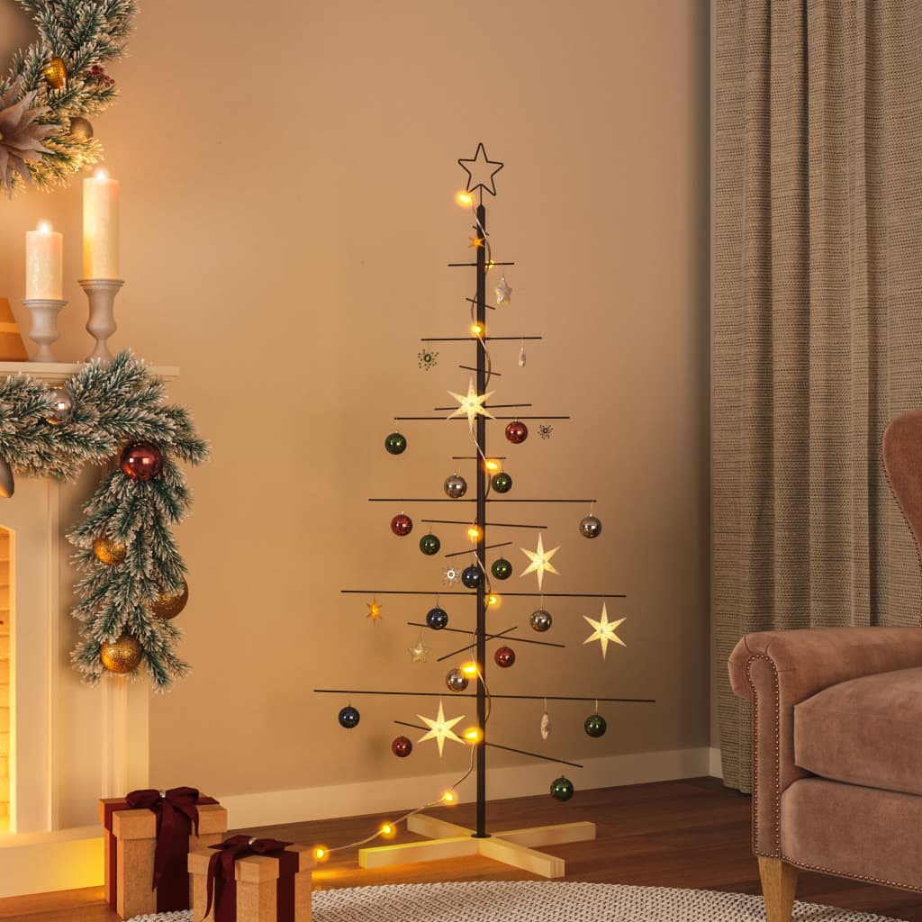 Kerstdecoratie kerstboom met houten basis 150 cm metaal zwart is nu te koop bij PeponiXL, paradijselijk wonen!