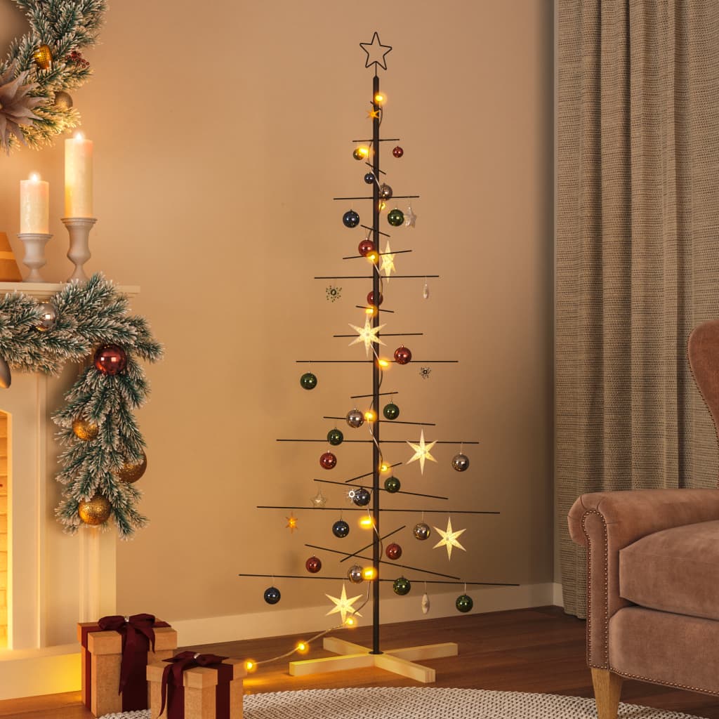 Kerstdecoratie kerstboom met houten basis 180 cm metaal zwart is nu te koop bij PeponiXL, paradijselijk wonen!