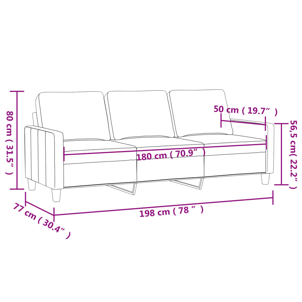 Driezitsbank 180 cm stof crèmekleurig is nu te koop bij PeponiXL, paradijselijk wonen!