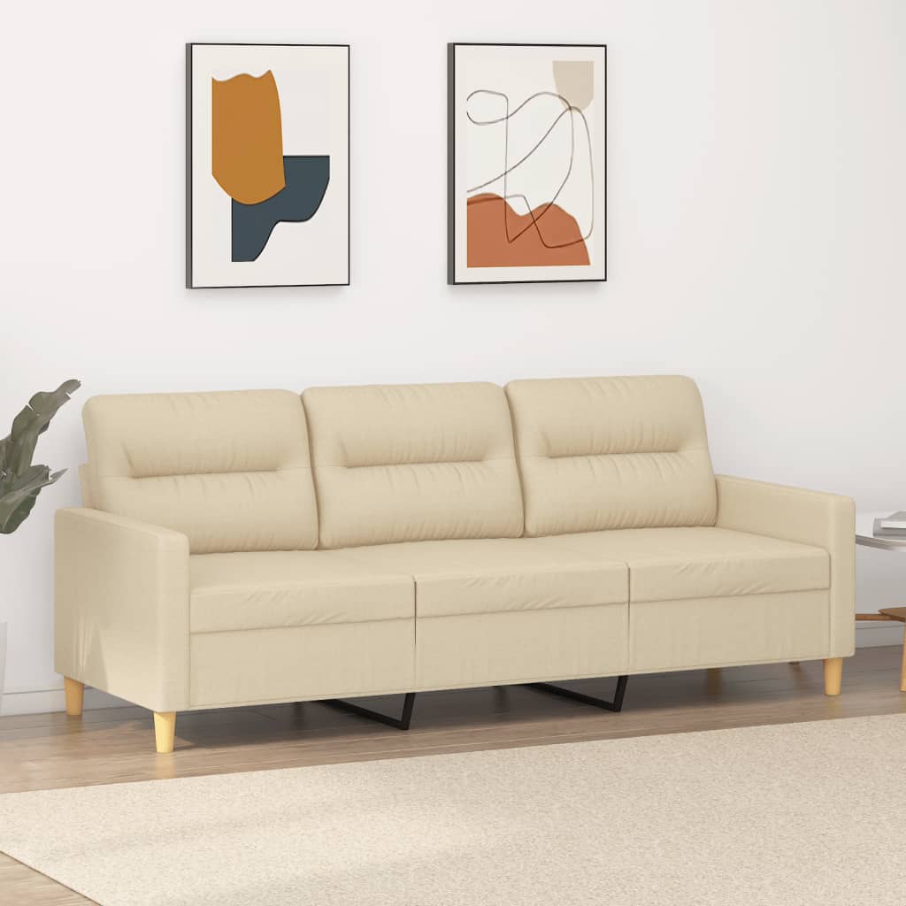 Driezitsbank 180 cm stof crèmekleurig is nu te koop bij PeponiXL, paradijselijk wonen!