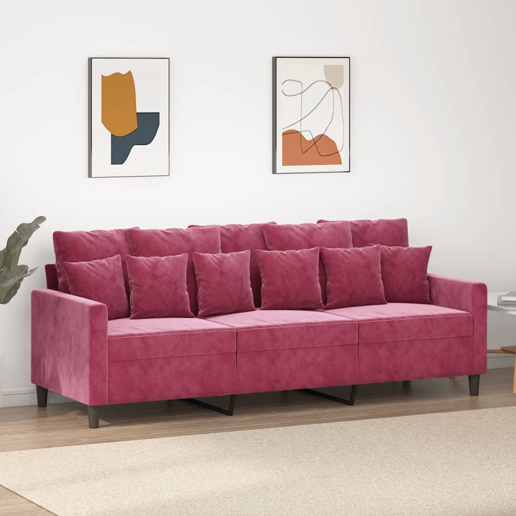 Driezitsbank 180 cm fluweel wijnrood is nu te koop bij PeponiXL, paradijselijk wonen!