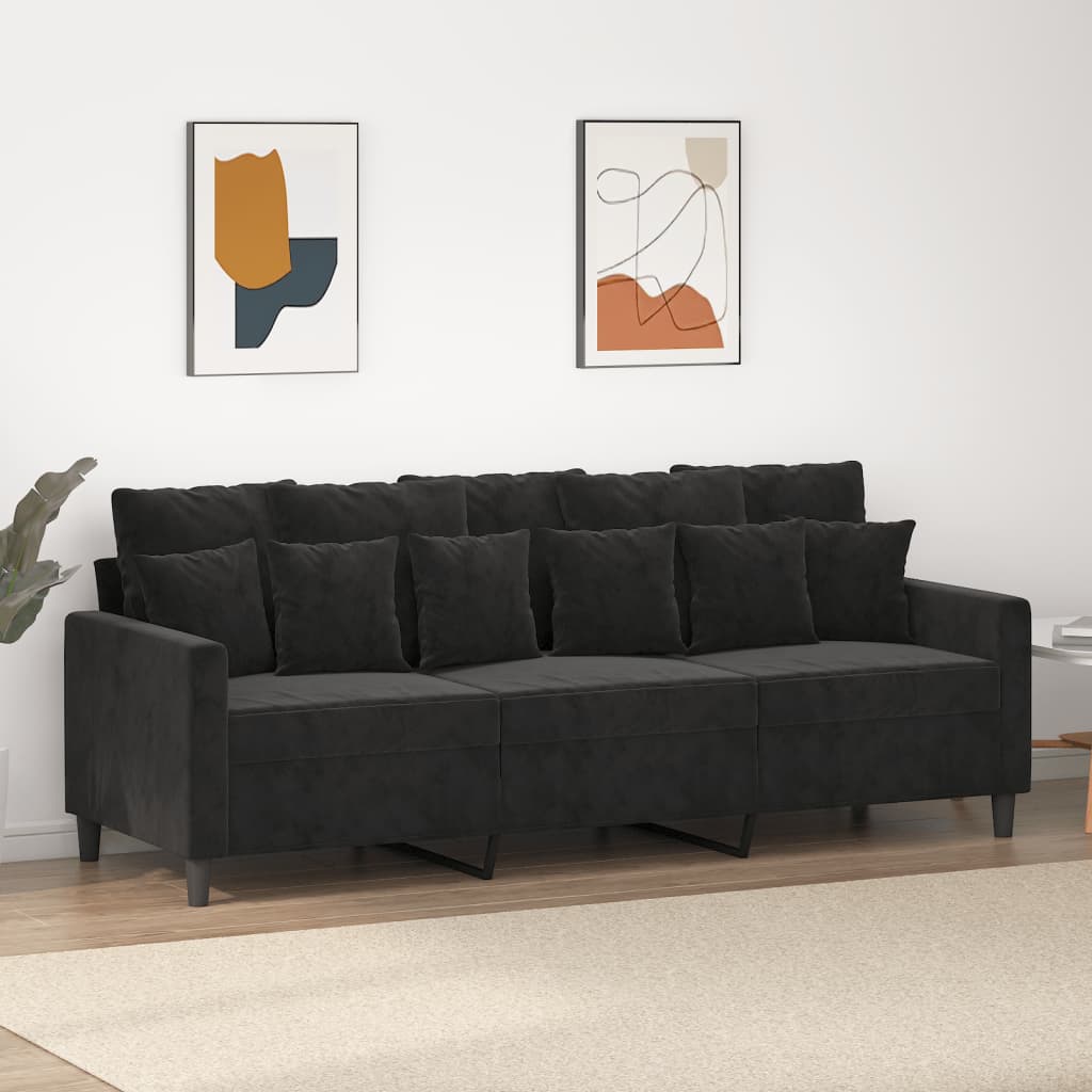 Driezitsbank 180 cm fluweel zwart is nu te koop bij PeponiXL, paradijselijk wonen!
