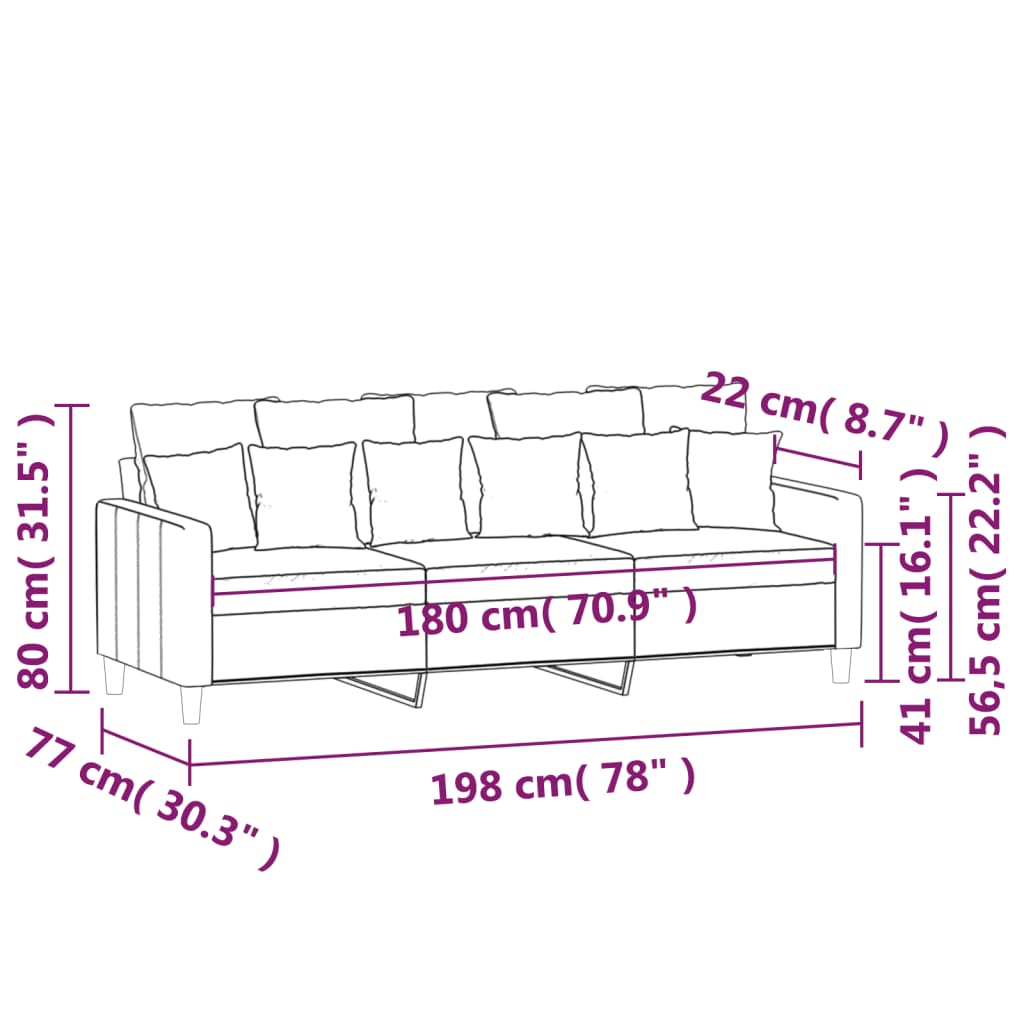 Driezitsbank 180 cm fluweel crèmekleurig is nu te koop bij PeponiXL, paradijselijk wonen!