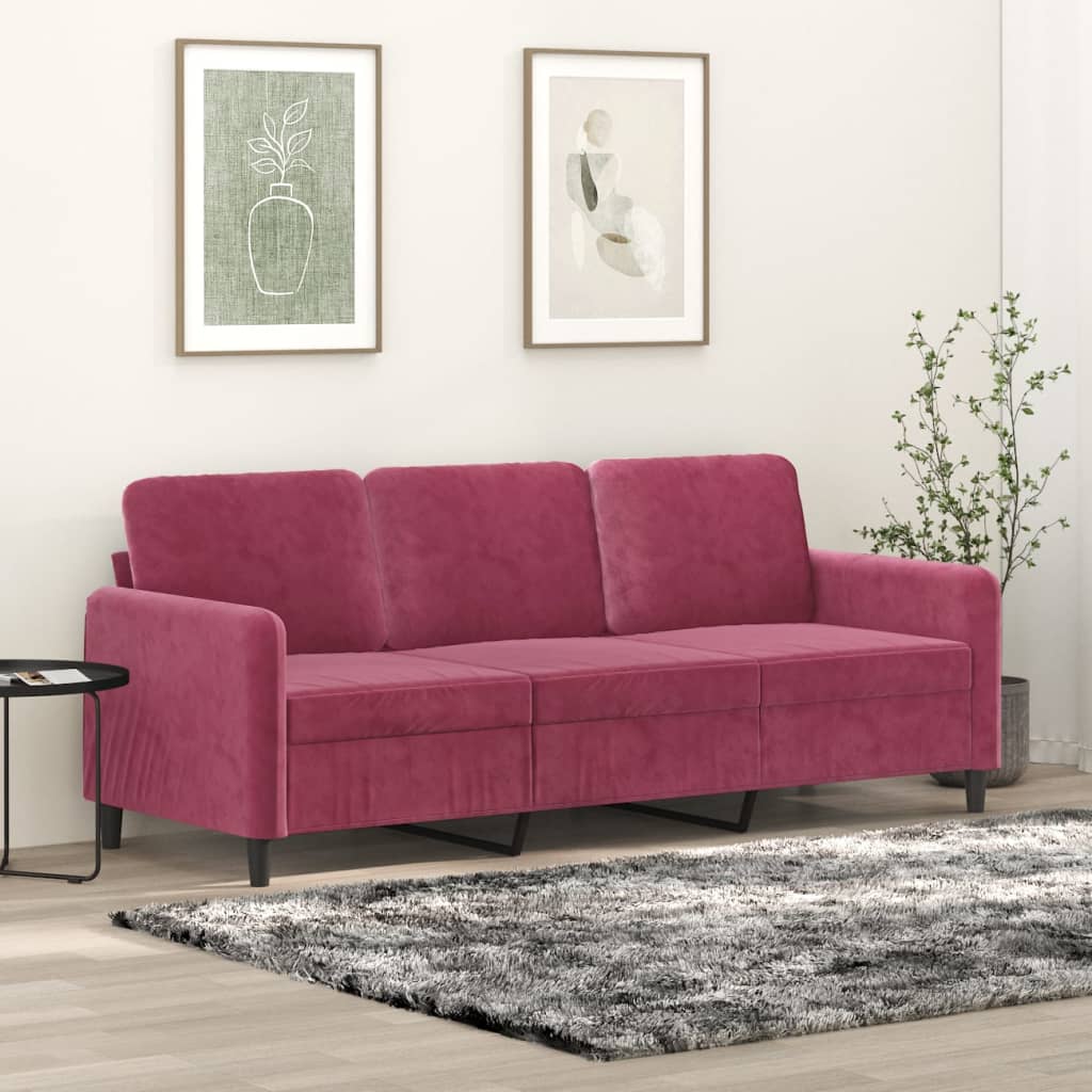 Driezitsbank 180 cm fluweel wijnrood is nu te koop bij PeponiXL, paradijselijk wonen!