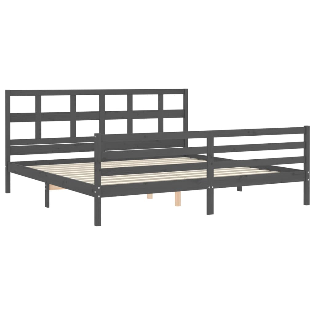 Bedframe met hoofdbord massief hout grijs 200x200 cm is nu te koop bij PeponiXL, paradijselijk wonen!