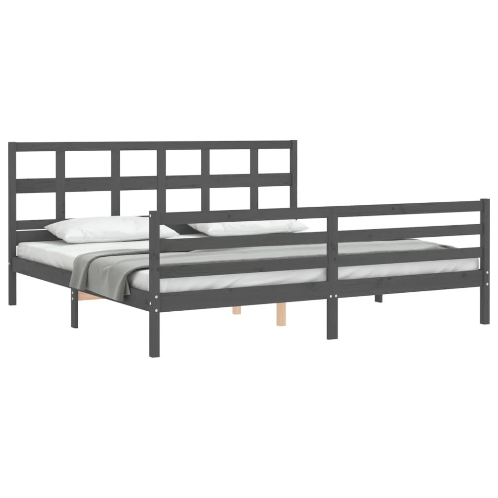 Bedframe met hoofdbord massief hout grijs 200x200 cm is nu te koop bij PeponiXL, paradijselijk wonen!