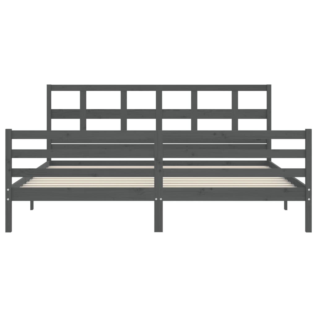 Bedframe met hoofdbord massief hout grijs 200x200 cm is nu te koop bij PeponiXL, paradijselijk wonen!