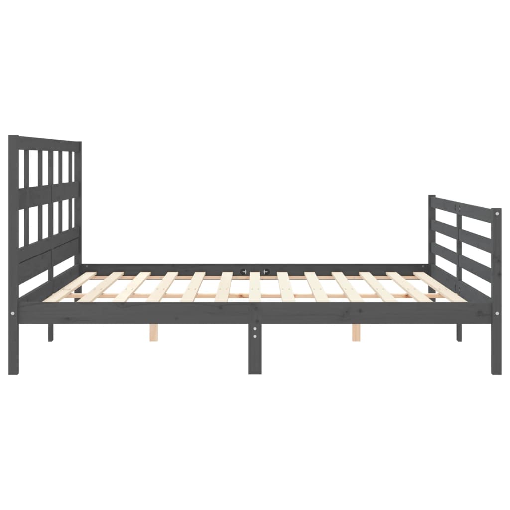 Bedframe met hoofdbord massief hout grijs 200x200 cm is nu te koop bij PeponiXL, paradijselijk wonen!