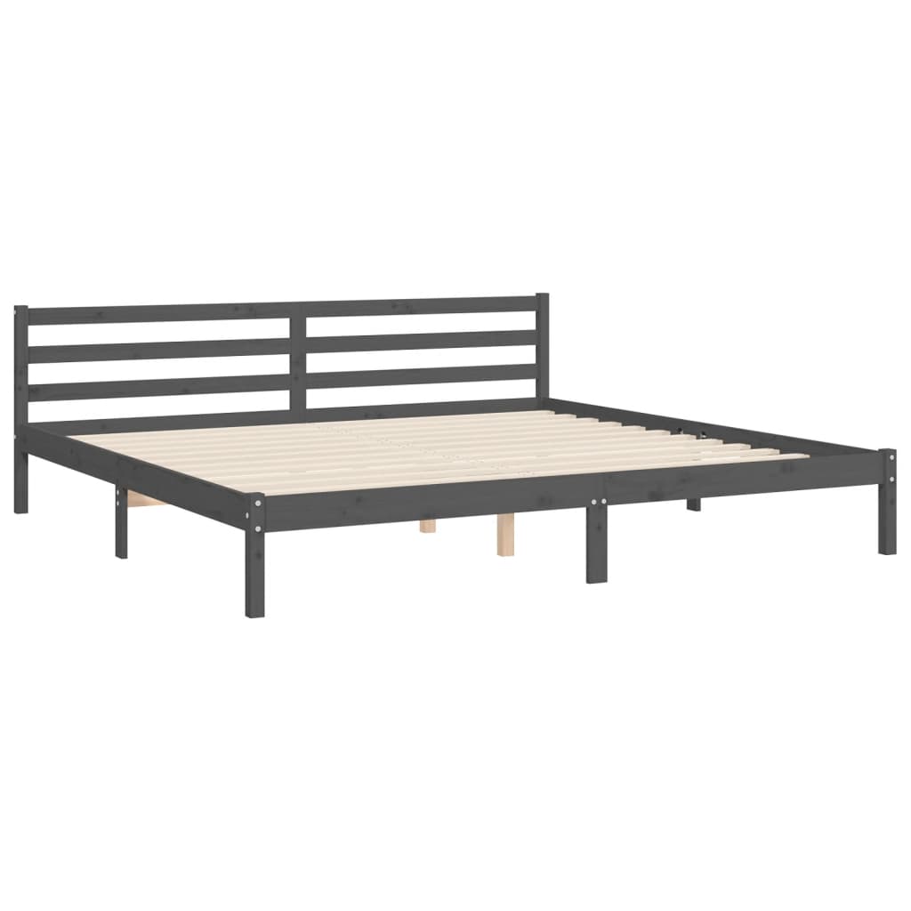 Bedframe met hoofdbord massief hout grijs 200x200 cm is nu te koop bij PeponiXL, paradijselijk wonen!