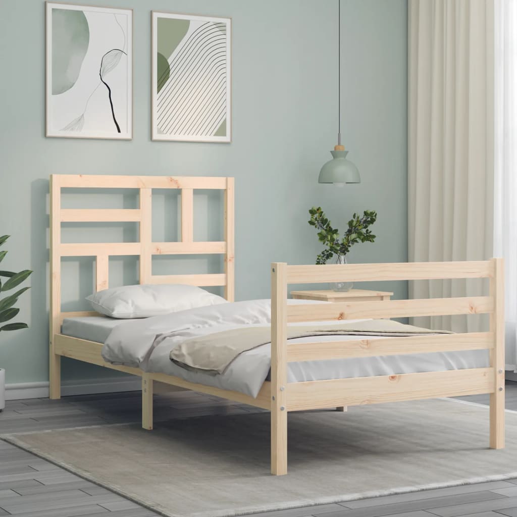 Bedframe met hoofdbord massief hout 100x200 cm is nu te koop bij PeponiXL, paradijselijk wonen!