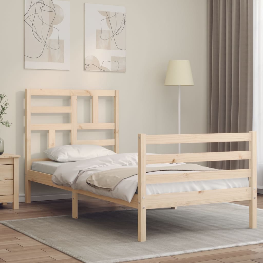 Bedframe met hoofdbord massief hout 100x200 cm is nu te koop bij PeponiXL, paradijselijk wonen!