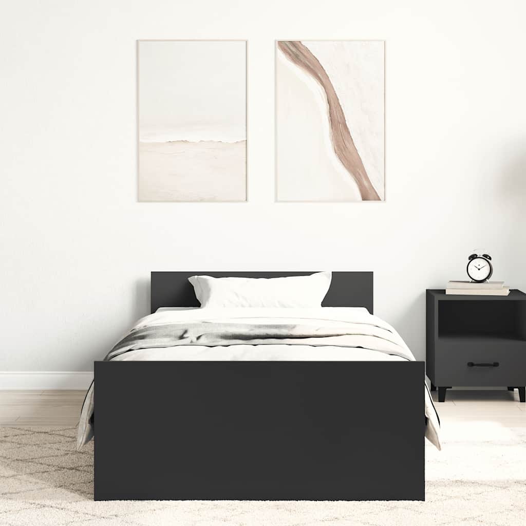 Bedframe bewerkt hout zwart 75x190 cm