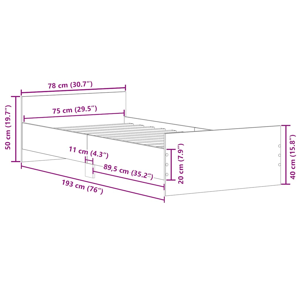 Bedframe zonder matras hout sonoma eikenkleurig 75x190 cm is nu te koop bij PeponiXL, paradijselijk wonen!
