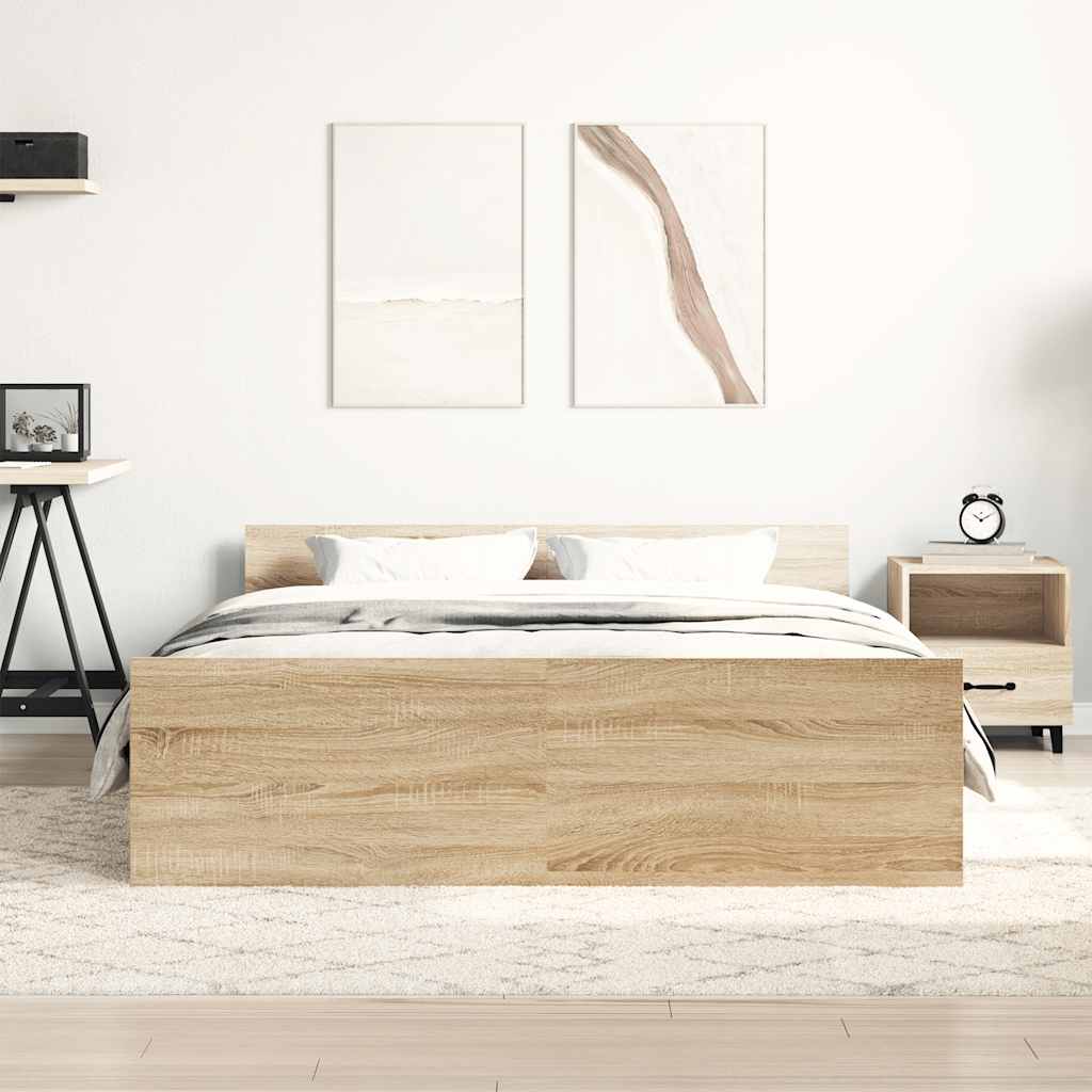 Bedframe met hoofd- en voeteneinde sonoma eikenkleur 140x200 cm is nu te koop bij PeponiXL, paradijselijk wonen!