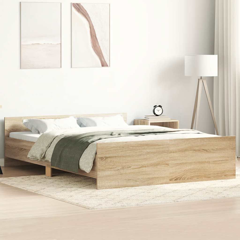 Bedframe met hoofd- en voeteneinde sonoma eikenkleur 140x200 cm is nu te koop bij PeponiXL, paradijselijk wonen!