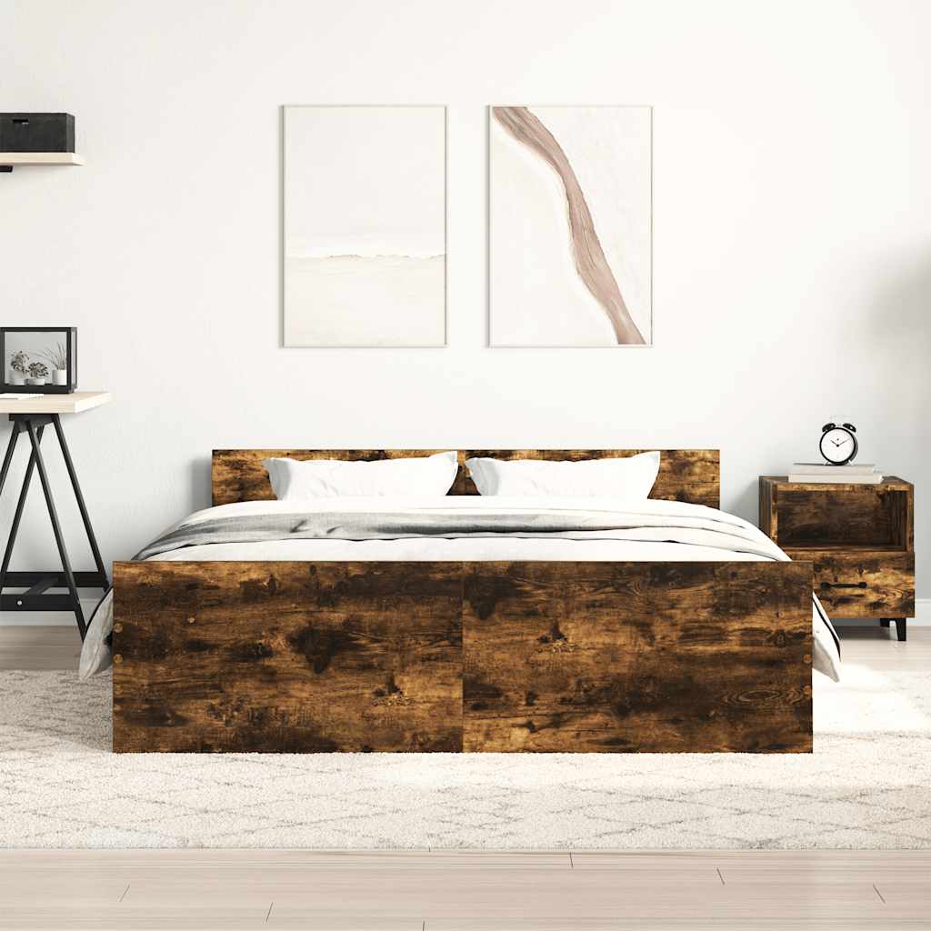 Bedframe met hoofd- en voeteneinde gerookt eiken 140x200 cm is nu te koop bij PeponiXL, paradijselijk wonen!