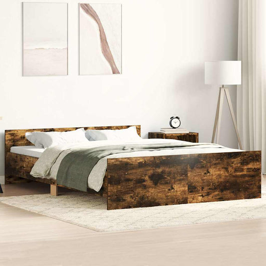 Bedframe met hoofd- en voeteneinde gerookt eiken 140x200 cm is nu te koop bij PeponiXL, paradijselijk wonen!