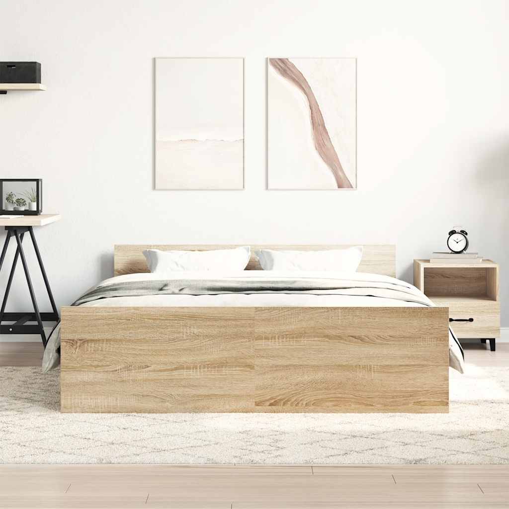 Bedframe met hoofd- en voeteneinde sonoma eikenkleur 150x200 cm is nu te koop bij PeponiXL, paradijselijk wonen!