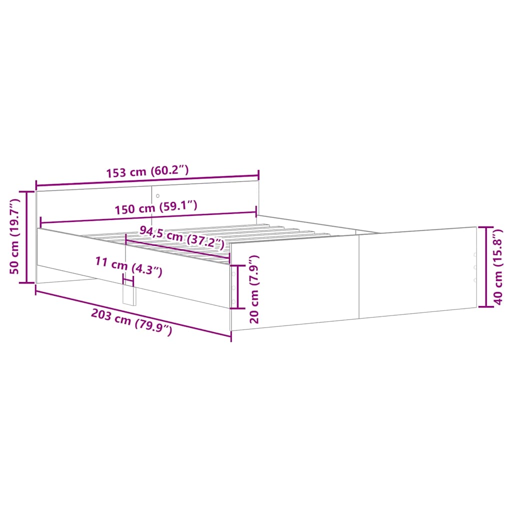 Bedframe met hoofd- en voeteneinde sonoma eikenkleur 150x200 cm is nu te koop bij PeponiXL, paradijselijk wonen!
