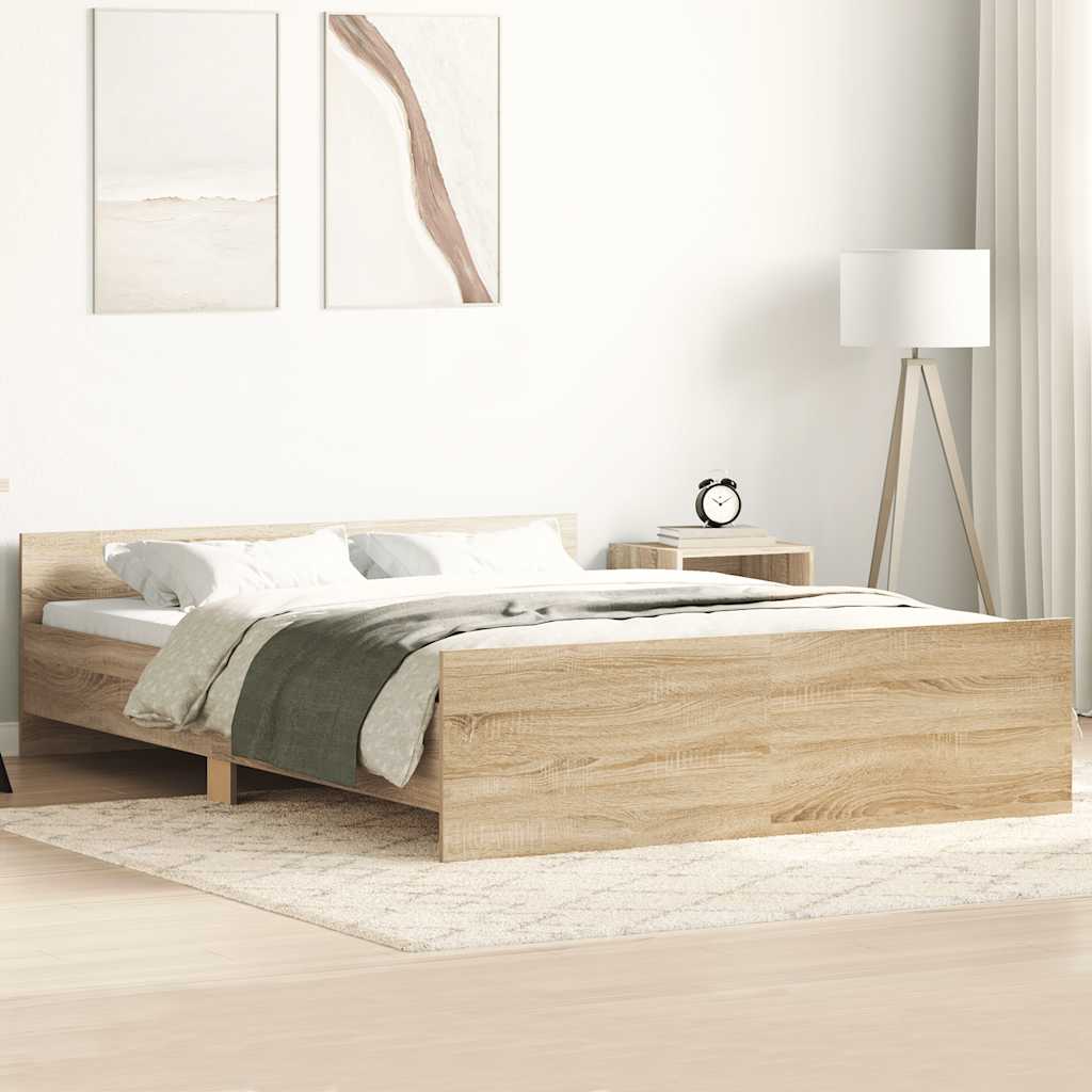 Bedframe met hoofd- en voeteneinde sonoma eikenkleur 150x200 cm is nu te koop bij PeponiXL, paradijselijk wonen!