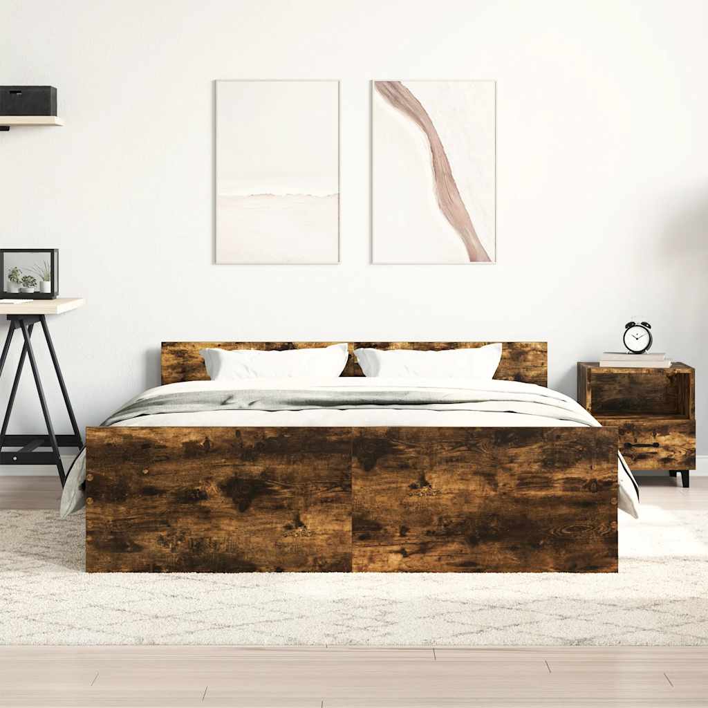 Bedframe met hoofd- en voeteneinde gerookt eiken 150x200 cm is nu te koop bij PeponiXL, paradijselijk wonen!