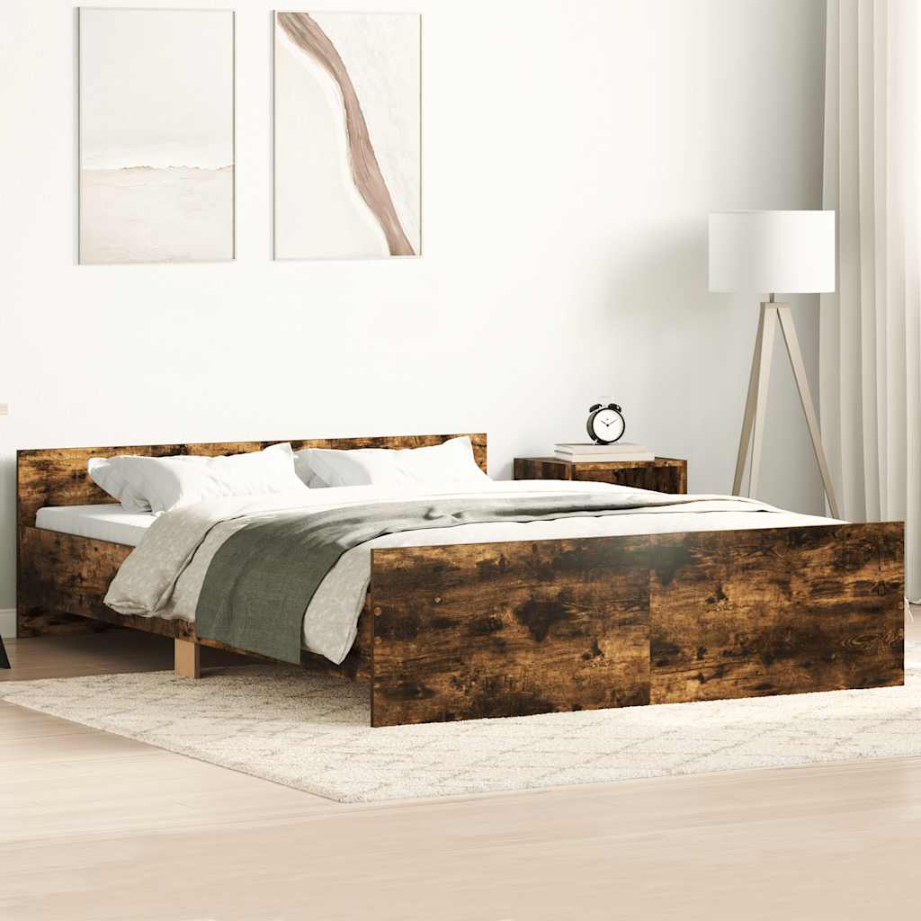 Bedframe met hoofd- en voeteneinde gerookt eiken 150x200 cm is nu te koop bij PeponiXL, paradijselijk wonen!