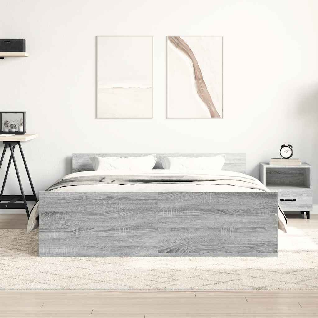Bedframe met hoofd- en voeteneinde grijs sonoma 150x200 cm is nu te koop bij PeponiXL, paradijselijk wonen!