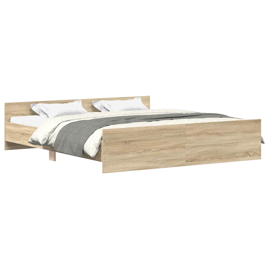 Bedframe met hoofd- en voeteneinde sonoma eikenkleur 160x200 cm is nu te koop bij PeponiXL, paradijselijk wonen!