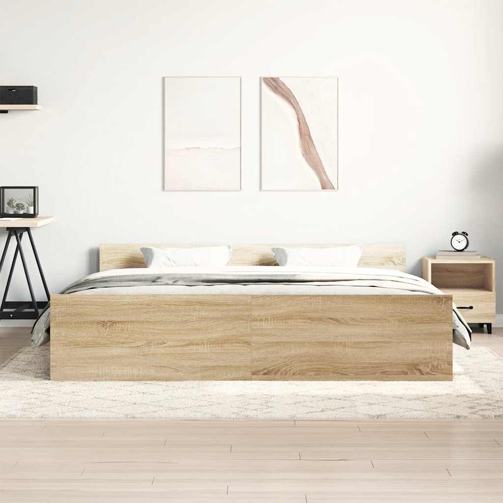 Bedframe met hoofd- en voeteneinde sonoma eikenkleur 160x200 cm is nu te koop bij PeponiXL, paradijselijk wonen!