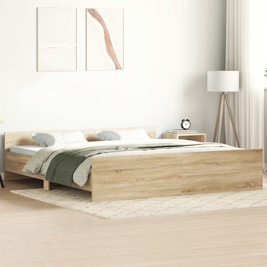 Bedframe met hoofd- en voeteneinde sonoma eikenkleur 160x200 cm is nu te koop bij PeponiXL, paradijselijk wonen!