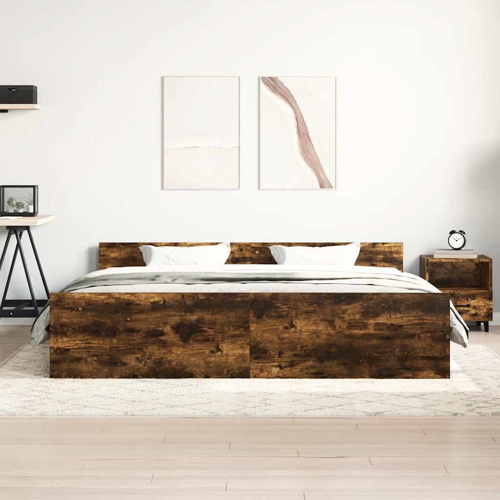 Bedframe met hoofd- en voeteneinde gerookt eiken 160x200 cm is nu te koop bij PeponiXL, paradijselijk wonen!