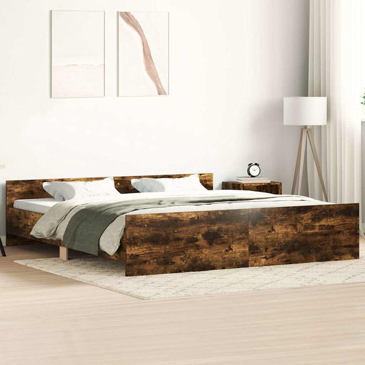 Bedframe met hoofd- en voeteneinde gerookt eiken 160x200 cm is nu te koop bij PeponiXL, paradijselijk wonen!