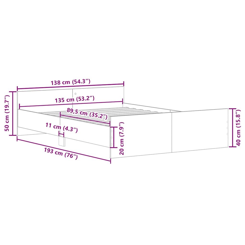 Bedframe met hoofd- en voeteneinde betongrijs 135x190 cm is nu te koop bij PeponiXL, paradijselijk wonen!
