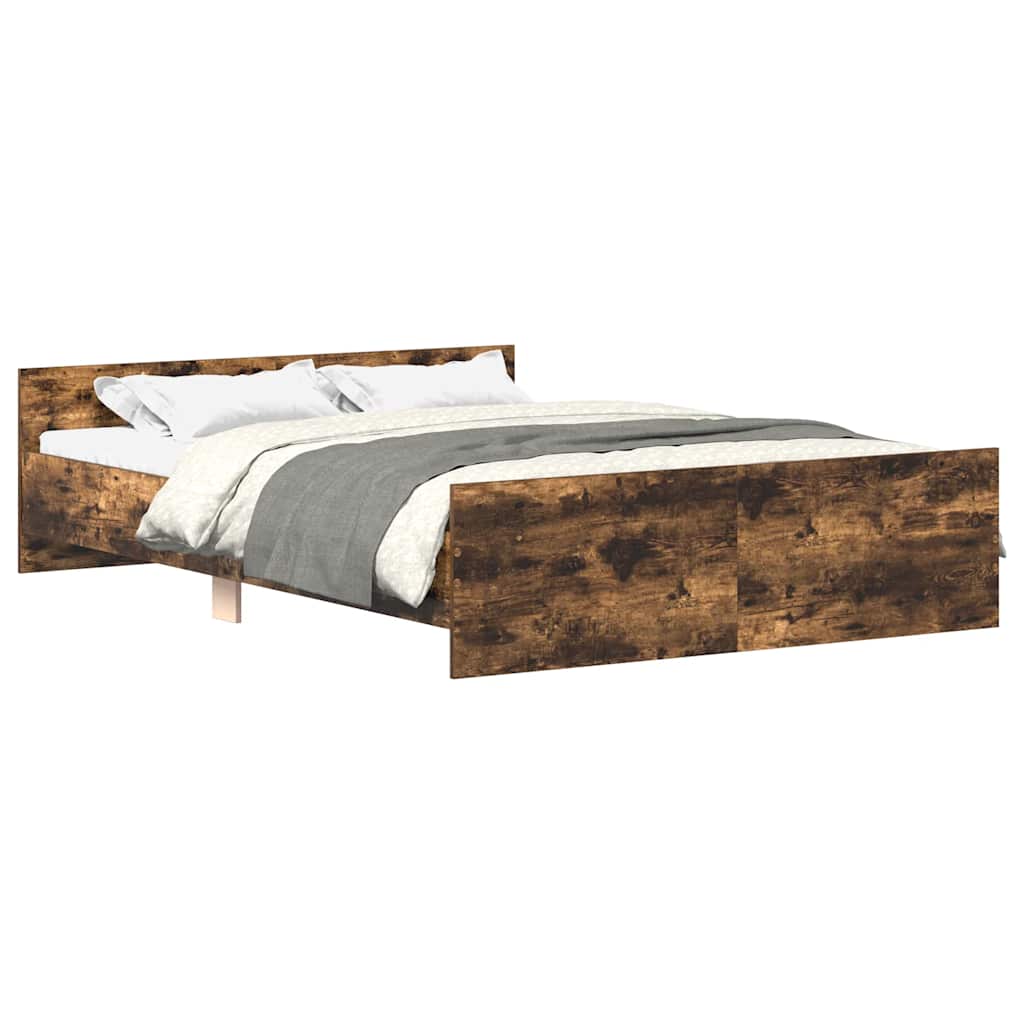 Bedframe met hoofd- en voeteneinde gerookt eiken 135x190 cm is nu te koop bij PeponiXL, paradijselijk wonen!