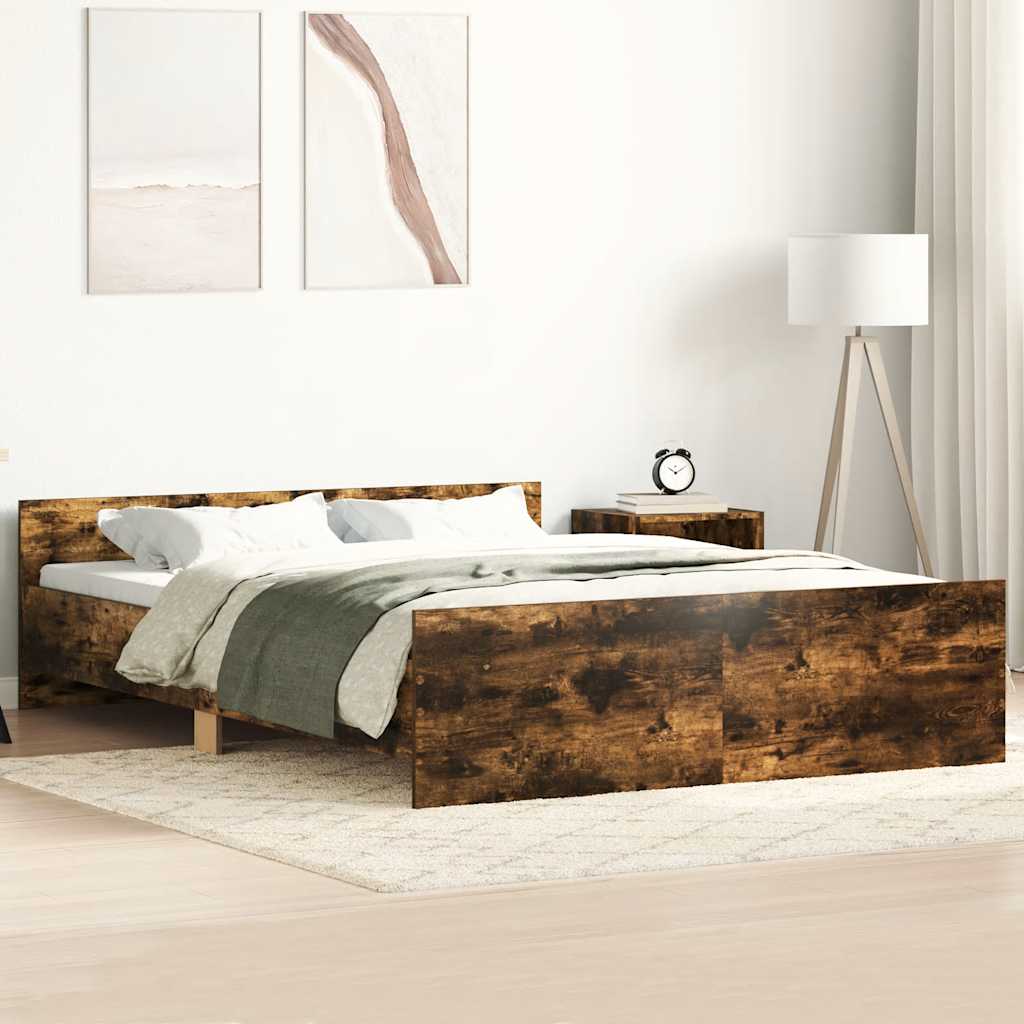 Bedframe met hoofd- en voeteneinde gerookt eiken 135x190 cm is nu te koop bij PeponiXL, paradijselijk wonen!
