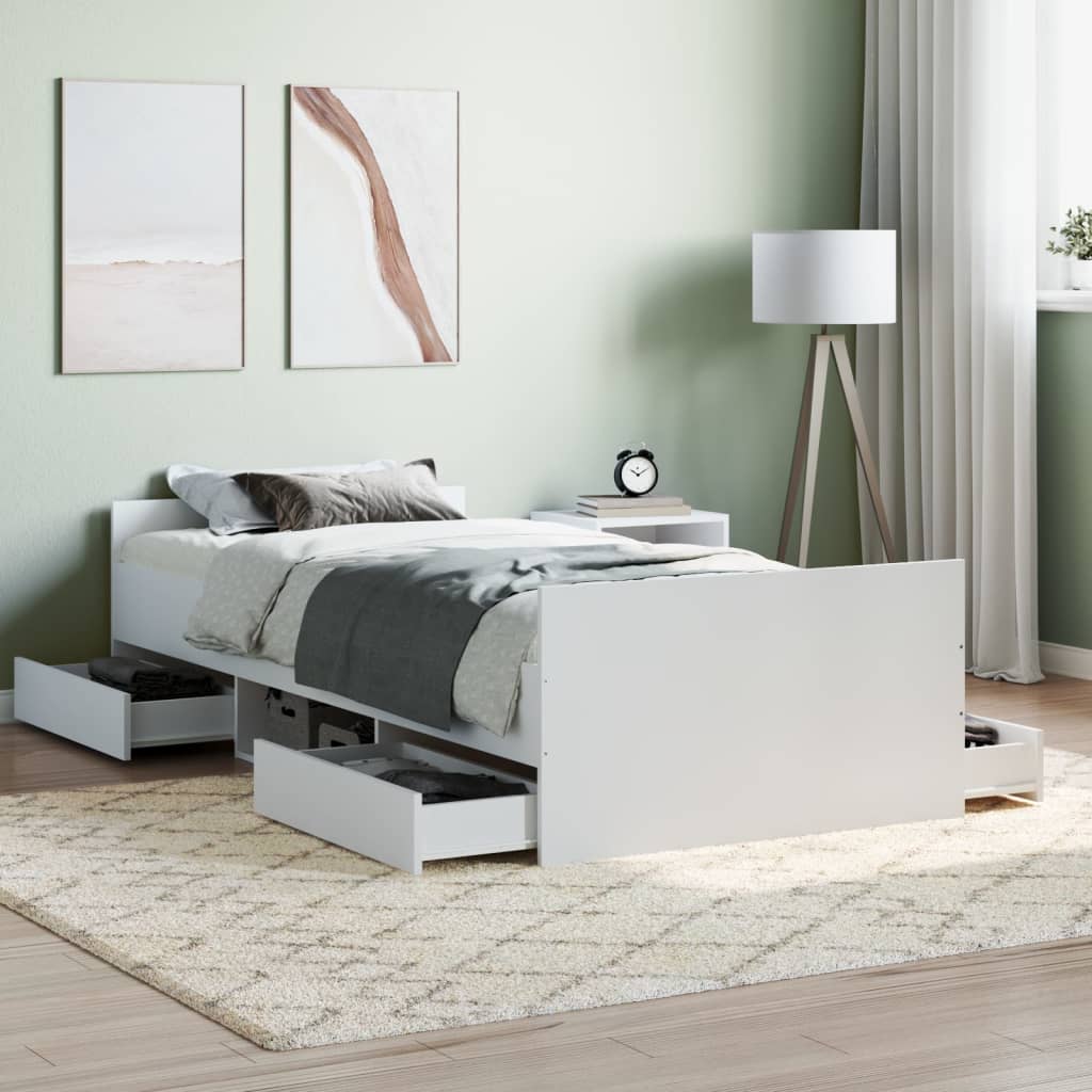 Bedframe met hoofd- en voeteneinde wit 100x200 cm is nu te koop bij PeponiXL, paradijselijk wonen!