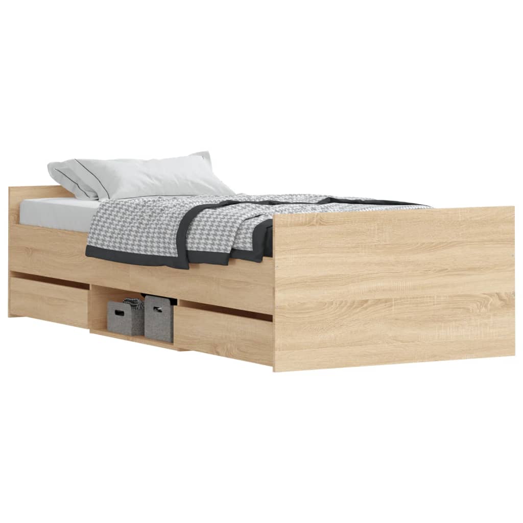 Bedframe met hoofd- en voeteneinde sonoma eikenkleur 100x200 cm is nu te koop bij PeponiXL, paradijselijk wonen!