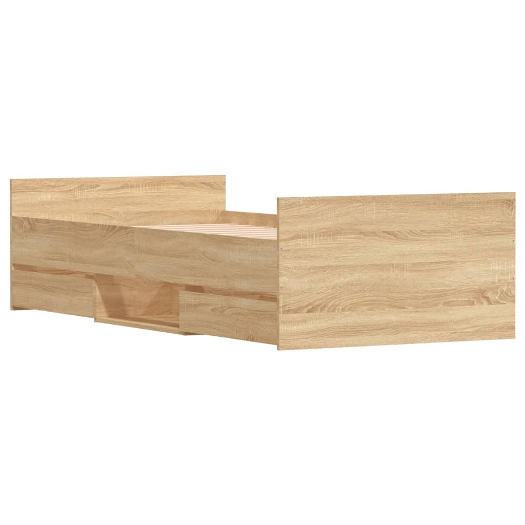 Bedframe met hoofd- en voeteneinde sonoma eikenkleur 100x200 cm is nu te koop bij PeponiXL, paradijselijk wonen!