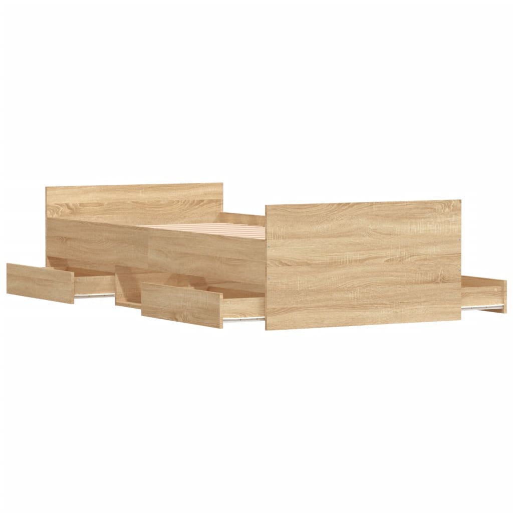 Bedframe met hoofd- en voeteneinde sonoma eikenkleur 100x200 cm is nu te koop bij PeponiXL, paradijselijk wonen!