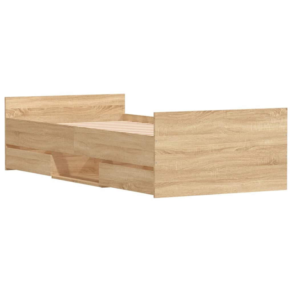 Bedframe met hoofd- en voeteneinde sonoma eikenkleur 100x200 cm is nu te koop bij PeponiXL, paradijselijk wonen!