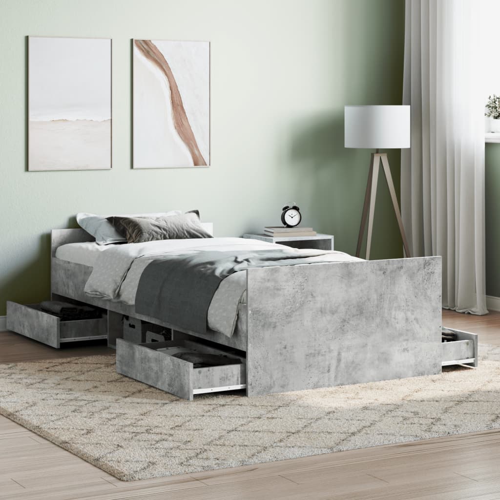 Bedframe met hoofd- en voeteneinde betongrijs 100x200 cm is nu te koop bij PeponiXL, paradijselijk wonen!